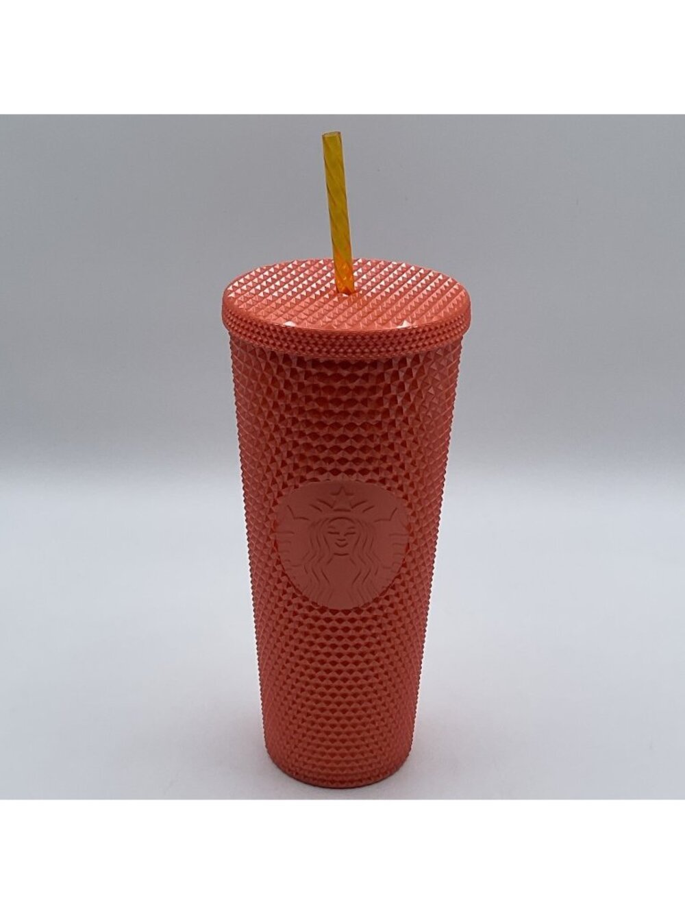 Starbucks Orange Textured Plastic Tumbler Cup w/ Lid & Straw 710 ml